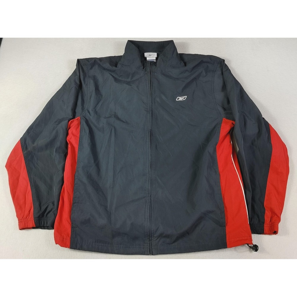 RBK Jacket Mens XL Black Red Colorblock Windbreaker Full Zip Mesh Lined Athletic